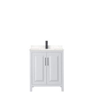 Daria 30 Inch Single Bathroom Vanity in White Carrara Cultured Marble Countertop Undermount Square Sink Matte Black Trim
