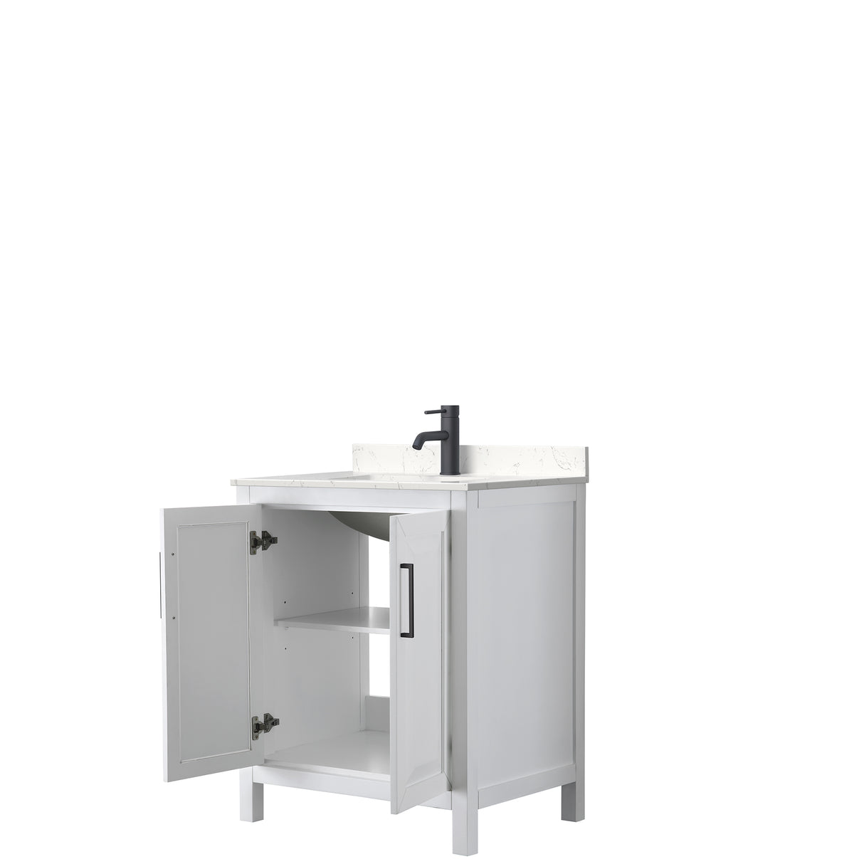 Daria 30 Inch Single Bathroom Vanity in White Carrara Cultured Marble Countertop Undermount Square Sink Matte Black Trim