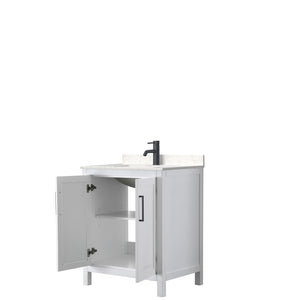 Daria 30 Inch Single Bathroom Vanity in White Carrara Cultured Marble Countertop Undermount Square Sink Matte Black Trim