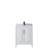 Daria 30 Inch Single Bathroom Vanity in White White Carrara Marble Countertop Undermount Square Sink Matte Black Trim