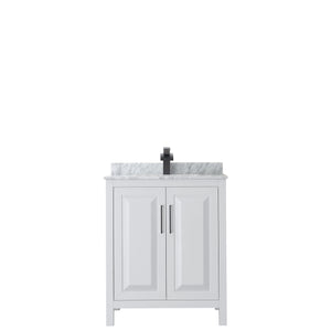 Daria 30 Inch Single Bathroom Vanity in White White Carrara Marble Countertop Undermount Square Sink Matte Black Trim