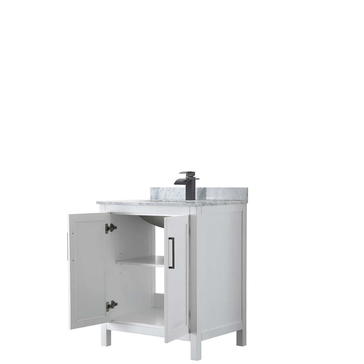 Daria 30 Inch Single Bathroom Vanity in White White Carrara Marble Countertop Undermount Square Sink Matte Black Trim