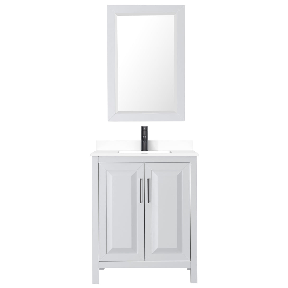 Daria 30 Inch Single Bathroom Vanity in White White Cultured Marble Countertop Undermount Square Sink Matte Black Trim 24 Inch Mirror