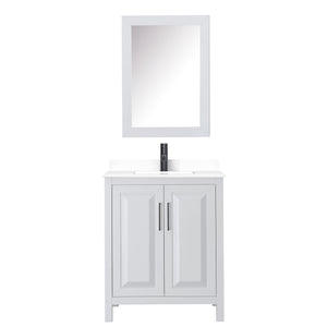 Daria 30 Inch Single Bathroom Vanity in White White Cultured Marble Countertop Undermount Square Sink Matte Black Trim Medicine Cabinet