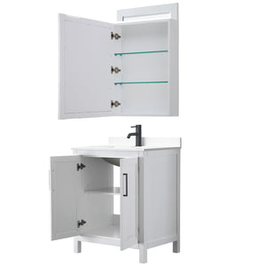 Daria 30 Inch Single Bathroom Vanity in White White Cultured Marble Countertop Undermount Square Sink Matte Black Trim Medicine Cabinet