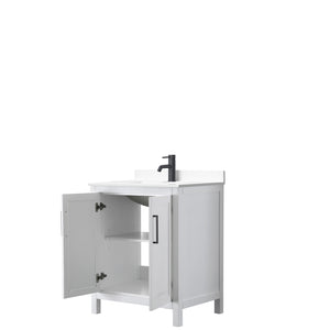 Daria 30 Inch Single Bathroom Vanity in White White Cultured Marble Countertop Undermount Square Sink Matte Black Trim