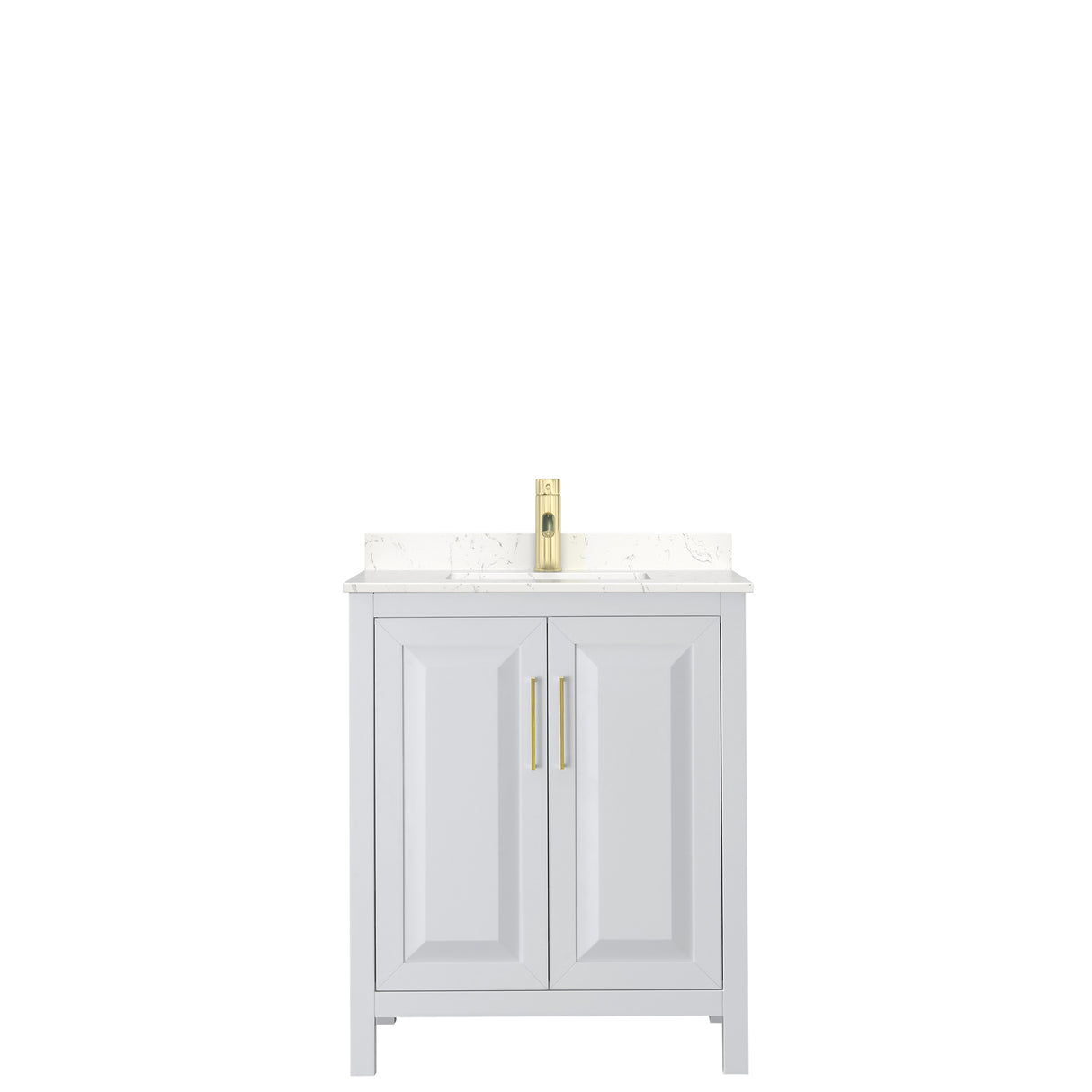 Daria 30 Inch Single Bathroom Vanity in White Carrara Cultured Marble Countertop Undermount Square Sink Brushed Gold Trim