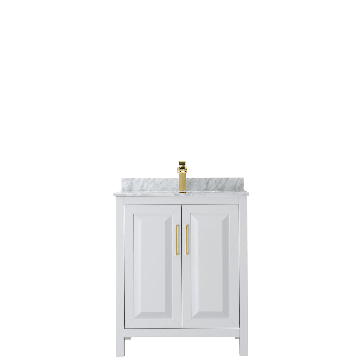 Daria 30 Inch Single Bathroom Vanity in White White Carrara Marble Countertop Undermount Square Sink Brushed Gold Trim