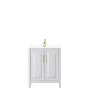 Daria 30 Inch Single Bathroom Vanity in White White Cultured Marble Countertop Undermount Square Sink Brushed Gold Trim