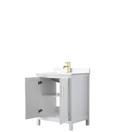 Daria 30 Inch Single Bathroom Vanity in White White Cultured Marble Countertop Undermount Square Sink Brushed Gold Trim