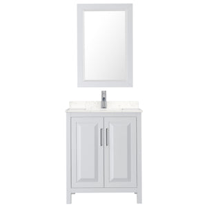 Daria 30 Inch Single Bathroom Vanity in White Carrara Cultured Marble Countertop Undermount Square Sink 24 Inch Mirror
