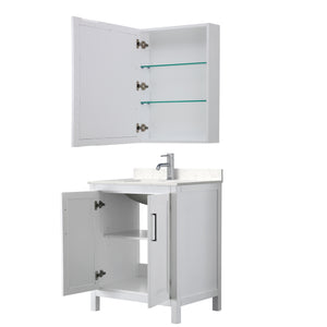 Daria 30 Inch Single Bathroom Vanity in White Carrara Cultured Marble Countertop Undermount Square Sink Medicine Cabinet