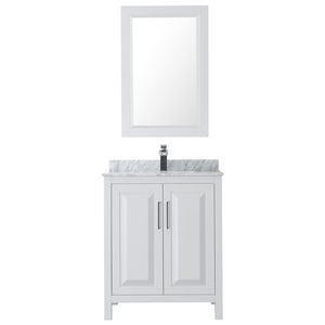 Daria 30 Inch Single Bathroom Vanity in White White Carrara Marble Countertop Undermount Square Sink and 24 Inch Mirror