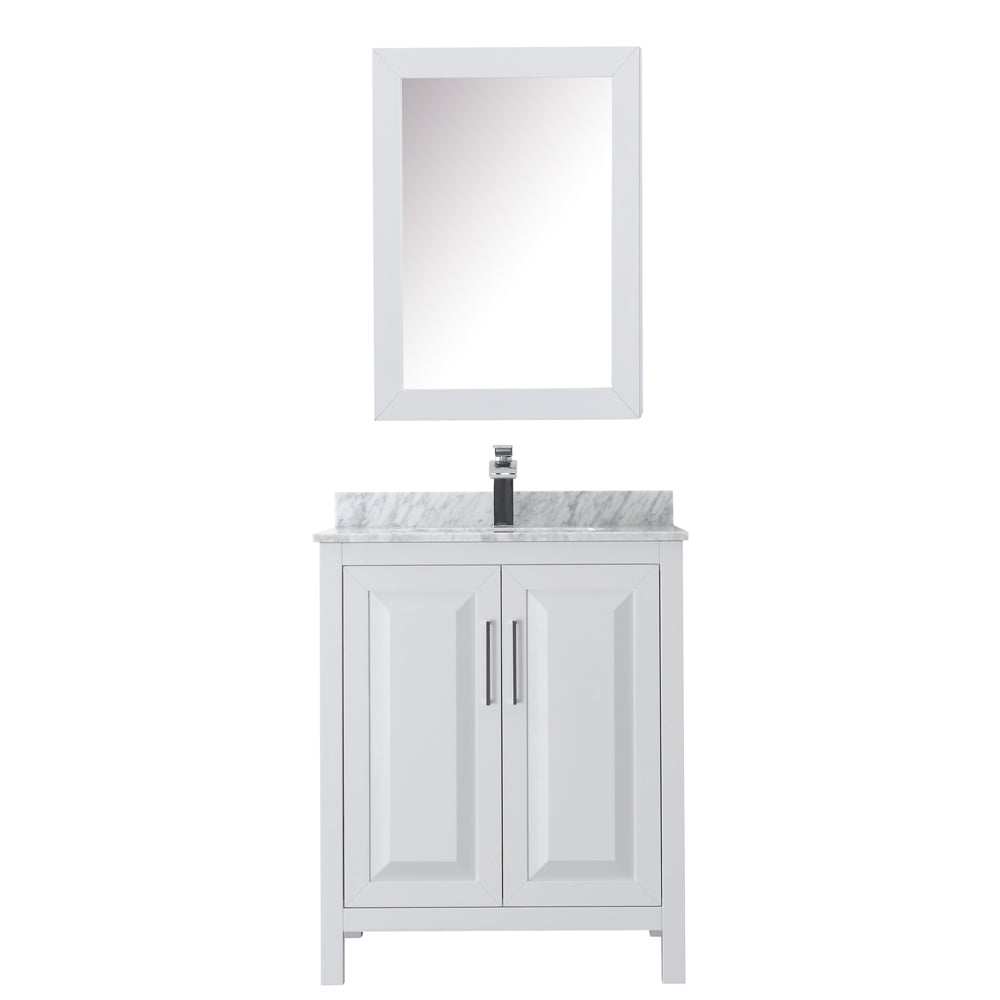 Daria 30 Inch Single Bathroom Vanity in White White Carrara Marble Countertop Undermount Square Sink and Medicine Cabinet