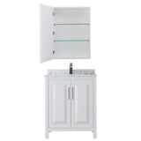 Daria 30 Inch Single Bathroom Vanity in White White Carrara Marble Countertop Undermount Square Sink and Medicine Cabinet