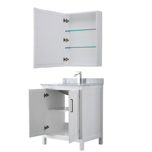 Daria 30 Inch Single Bathroom Vanity in White White Carrara Marble Countertop Undermount Square Sink and Medicine Cabinet