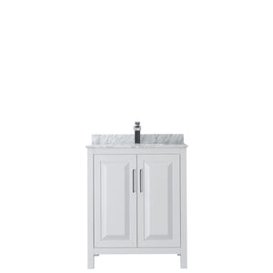 Daria 30 Inch Single Bathroom Vanity in White White Carrara Marble Countertop Undermount Square Sink and No Mirror
