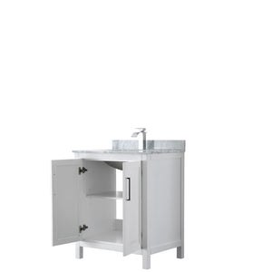 Daria 30 Inch Single Bathroom Vanity in White White Carrara Marble Countertop Undermount Square Sink and No Mirror