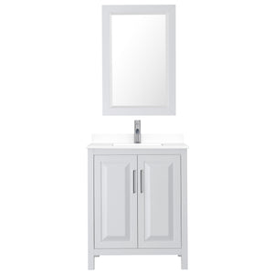 Daria 30 Inch Single Bathroom Vanity in White White Cultured Marble Countertop Undermount Square Sink 24 Inch Mirror