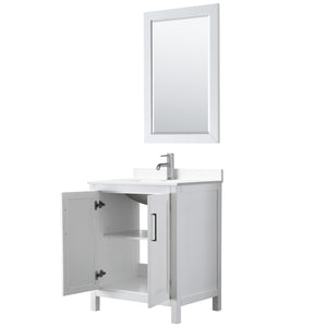 Daria 30 Inch Single Bathroom Vanity in White White Cultured Marble Countertop Undermount Square Sink 24 Inch Mirror