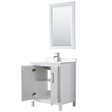 Daria 30 Inch Single Bathroom Vanity in White White Cultured Marble Countertop Undermount Square Sink 24 Inch Mirror