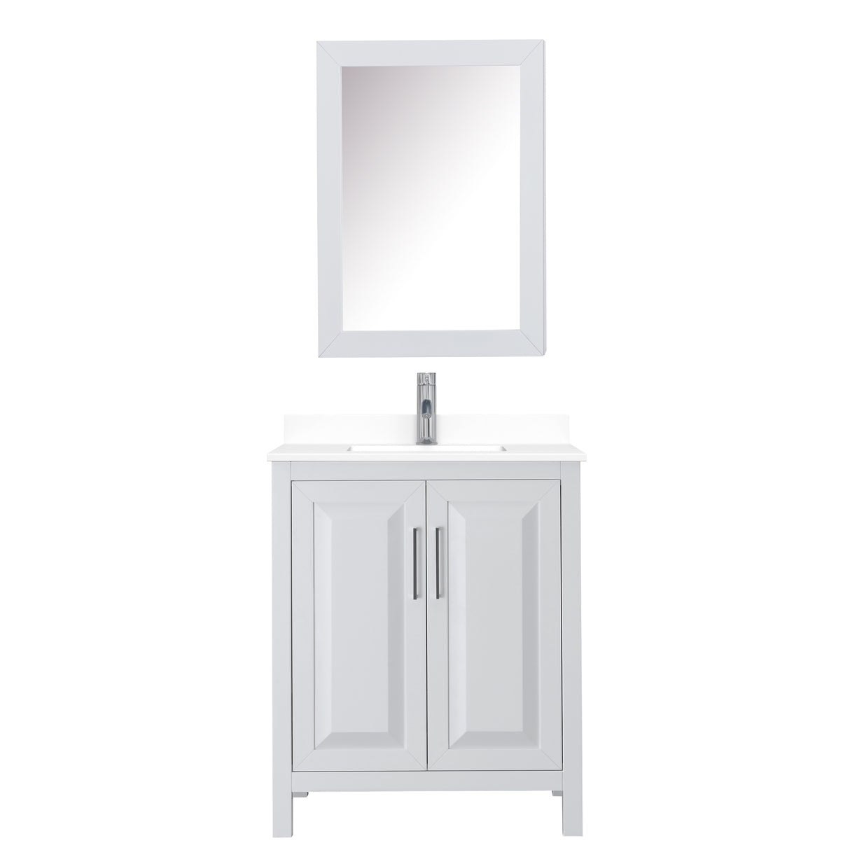Daria 30 Inch Single Bathroom Vanity in White White Cultured Marble Countertop Undermount Square Sink Medicine Cabinet