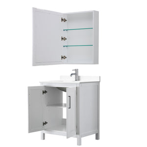 Daria 30 Inch Single Bathroom Vanity in White White Cultured Marble Countertop Undermount Square Sink Medicine Cabinet