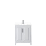 Daria 30 Inch Single Bathroom Vanity in White White Cultured Marble Countertop Undermount Square Sink No Mirror