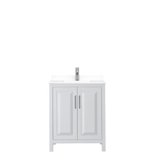 Daria 30 Inch Single Bathroom Vanity in White White Cultured Marble Countertop Undermount Square Sink No Mirror