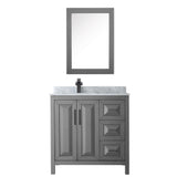 Daria 36 Inch Single Bathroom Vanity in Dark Gray White Carrara Marble Countertop Undermount Square Sink Matte Black Trim Medicine Cabinet