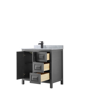 Daria 36 Inch Single Bathroom Vanity in Dark Gray White Carrara Marble Countertop Undermount Square Sink Matte Black Trim