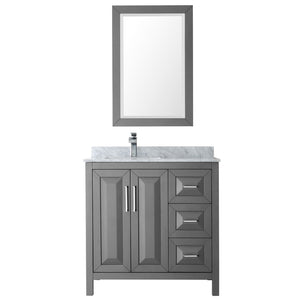 Daria 36 Inch Single Bathroom Vanity in Dark Gray White Carrara Marble Countertop Undermount Square Sink and 24 Inch Mirror