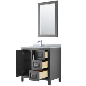 Daria 36 Inch Single Bathroom Vanity in Dark Gray White Carrara Marble Countertop Undermount Square Sink and 24 Inch Mirror