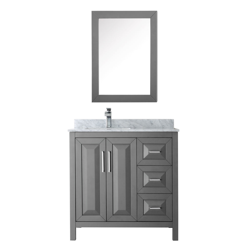 Daria 36 Inch Single Bathroom Vanity in Dark Gray White Carrara Marble Countertop Undermount Square Sink and Medicine Cabinet