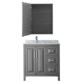 Daria 36 Inch Single Bathroom Vanity in Dark Gray White Carrara Marble Countertop Undermount Square Sink and Medicine Cabinet