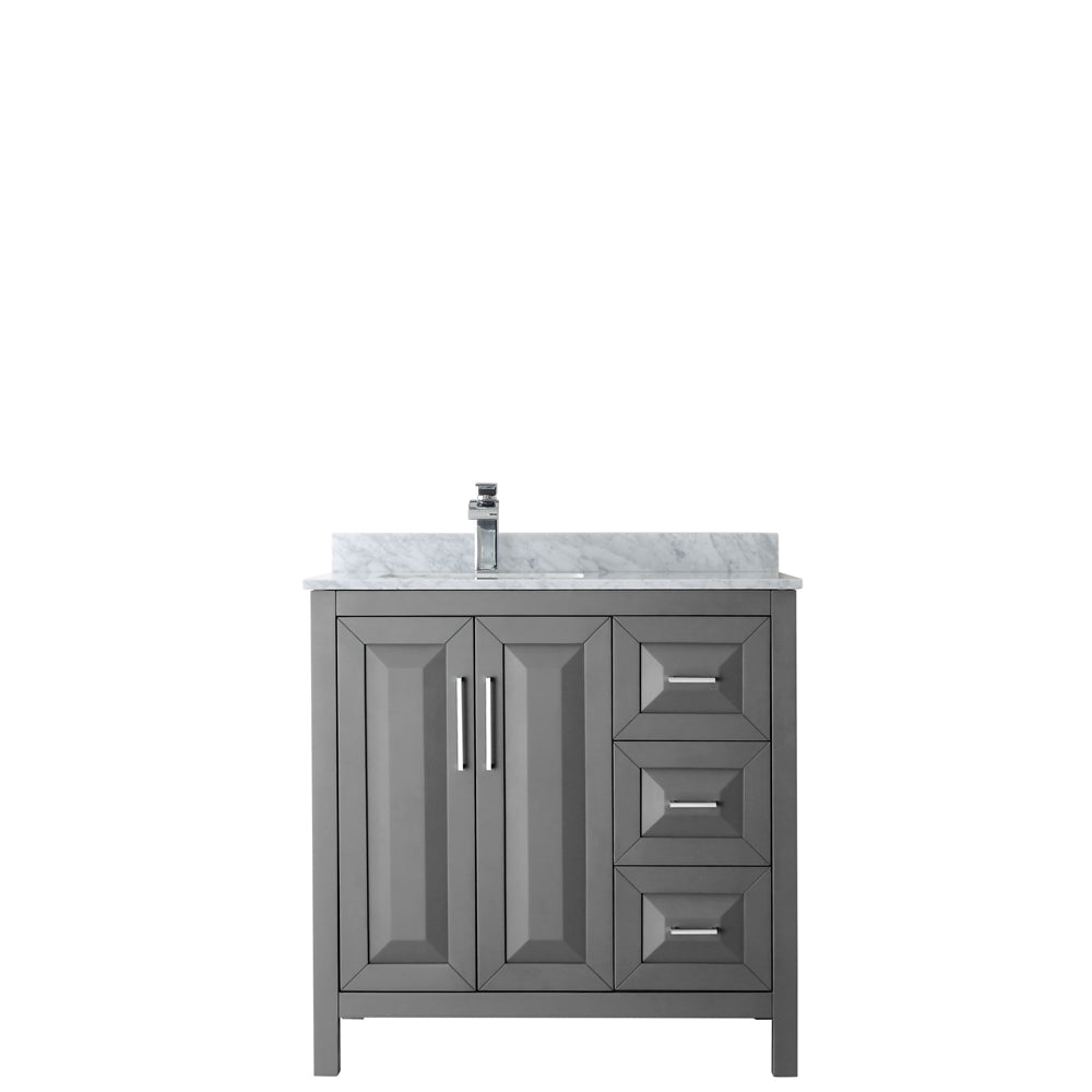 Daria 36 Inch Single Bathroom Vanity in Dark Gray White Carrara Marble Countertop Undermount Square Sink and No Mirror