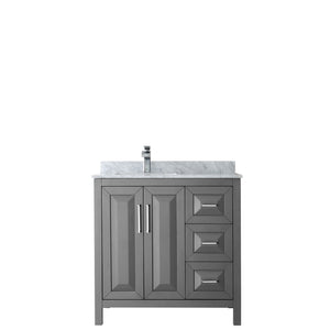 Daria 36 Inch Single Bathroom Vanity in Dark Gray White Carrara Marble Countertop Undermount Square Sink and No Mirror