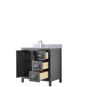 Daria 36 Inch Single Bathroom Vanity in Dark Gray White Carrara Marble Countertop Undermount Square Sink and No Mirror