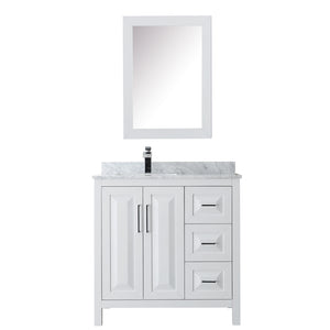 Daria 36 Inch Single Bathroom Vanity in White White Carrara Marble Countertop Undermount Square Sink and Medicine Cabinet