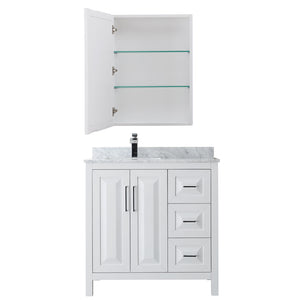 Daria 36 Inch Single Bathroom Vanity in White White Carrara Marble Countertop Undermount Square Sink and Medicine Cabinet
