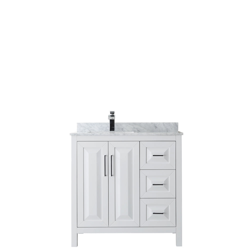 Daria 36 Inch Single Bathroom Vanity in White White Carrara Marble Countertop Undermount Square Sink and No Mirror