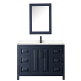 Daria 48 Inch Single Bathroom Vanity in Dark Blue Carrara Cultured Marble Countertop Undermount Square Sink Matte Black Trim Medicine Cabinet