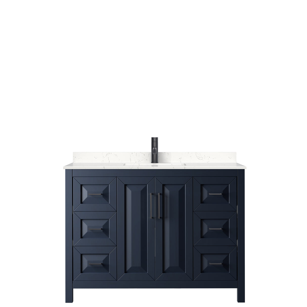 Daria 48 Inch Single Bathroom Vanity in Dark Blue Carrara Cultured Marble Countertop Undermount Square Sink Matte Black Trim