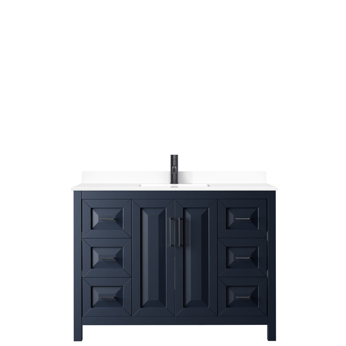 Daria 48 Inch Single Bathroom Vanity in Dark Blue White Cultured Marble Countertop Undermount Square Sink Matte Black Trim
