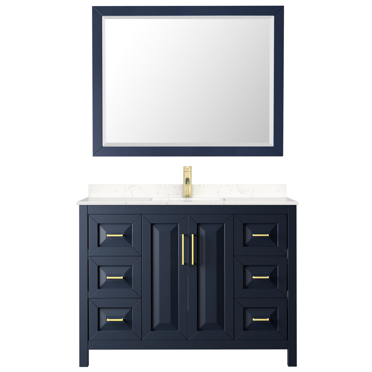 Daria 48 Inch Single Bathroom Vanity in Dark Blue Carrara Cultured Marble Countertop Undermount Square Sink 46 Inch Mirror