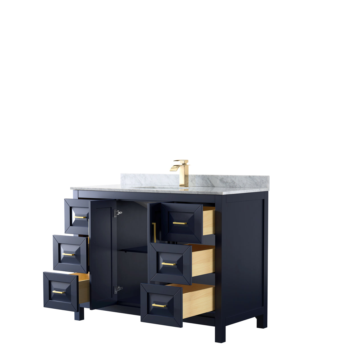 Daria 48 Inch Single Bathroom Vanity in Dark Blue White Carrara Marble Countertop Undermount Square Sink No Mirror