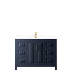 Daria 48 Inch Single Bathroom Vanity in Dark Blue White Cultured Marble Countertop Undermount Square Sink No Mirror