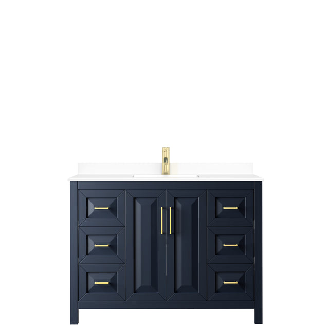 Daria 48 Inch Single Bathroom Vanity in Dark Blue White Cultured Marble Countertop Undermount Square Sink No Mirror