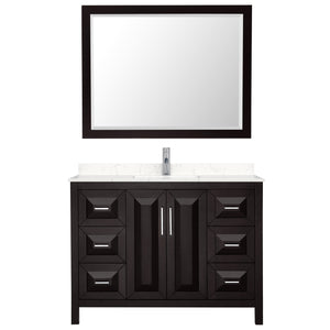 Daria 48 Inch Single Bathroom Vanity in Dark Espresso Carrara Cultured Marble Countertop Undermount Square Sink 46 Inch Mirror
