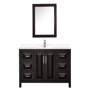 Daria 48 Inch Single Bathroom Vanity in Dark Espresso Carrara Cultured Marble Countertop Undermount Square Sink Medicine Cabinet